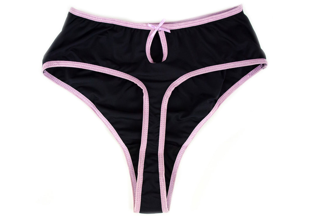 PEEK-A-BOO THONG - BLACK / MICROFIBER