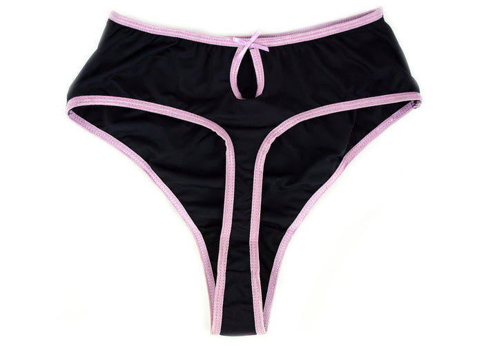 PEEK-A-BOO THONG - BLACK / MICROFIBER